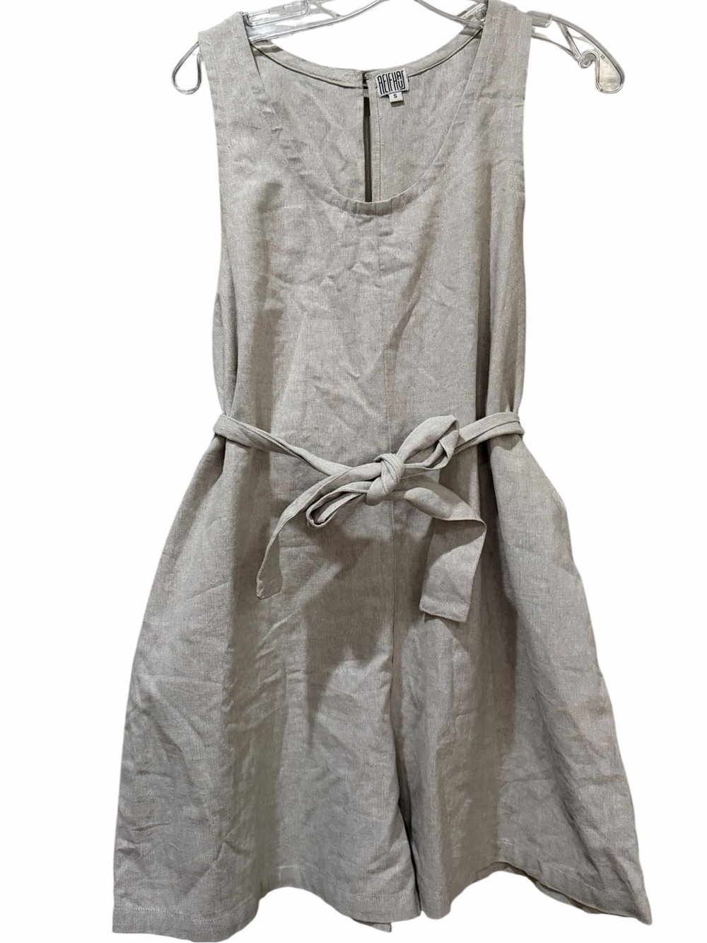 Reifhaus Small Tan Beige Linen Cotton Blend Romper with Tie Minimalist B8